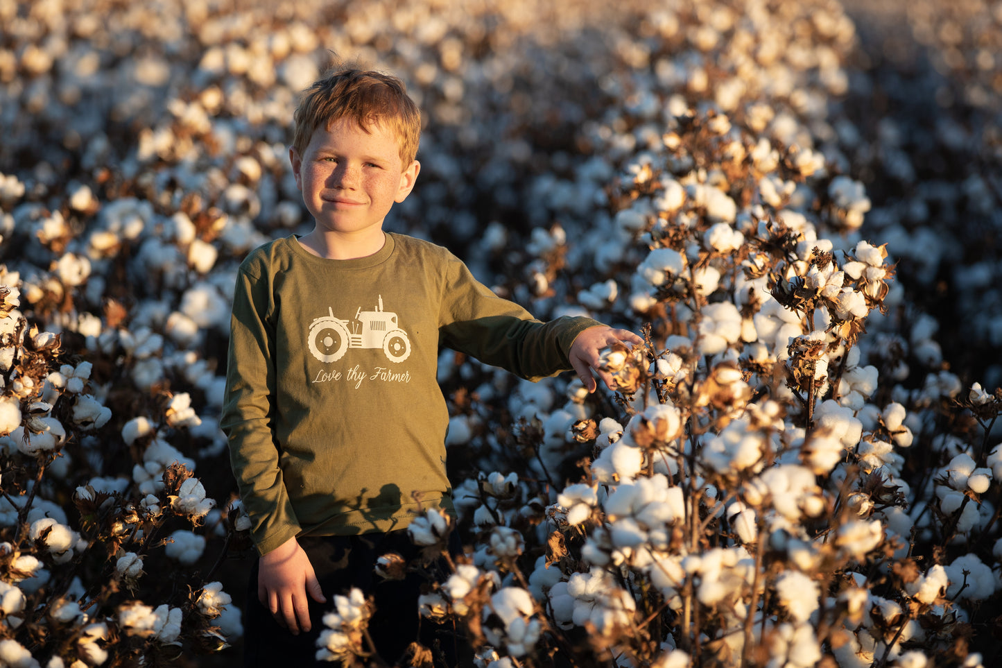 Kids' Long Sleeve Tractor T-Shirt in Khaki/Navy with Sand Printing