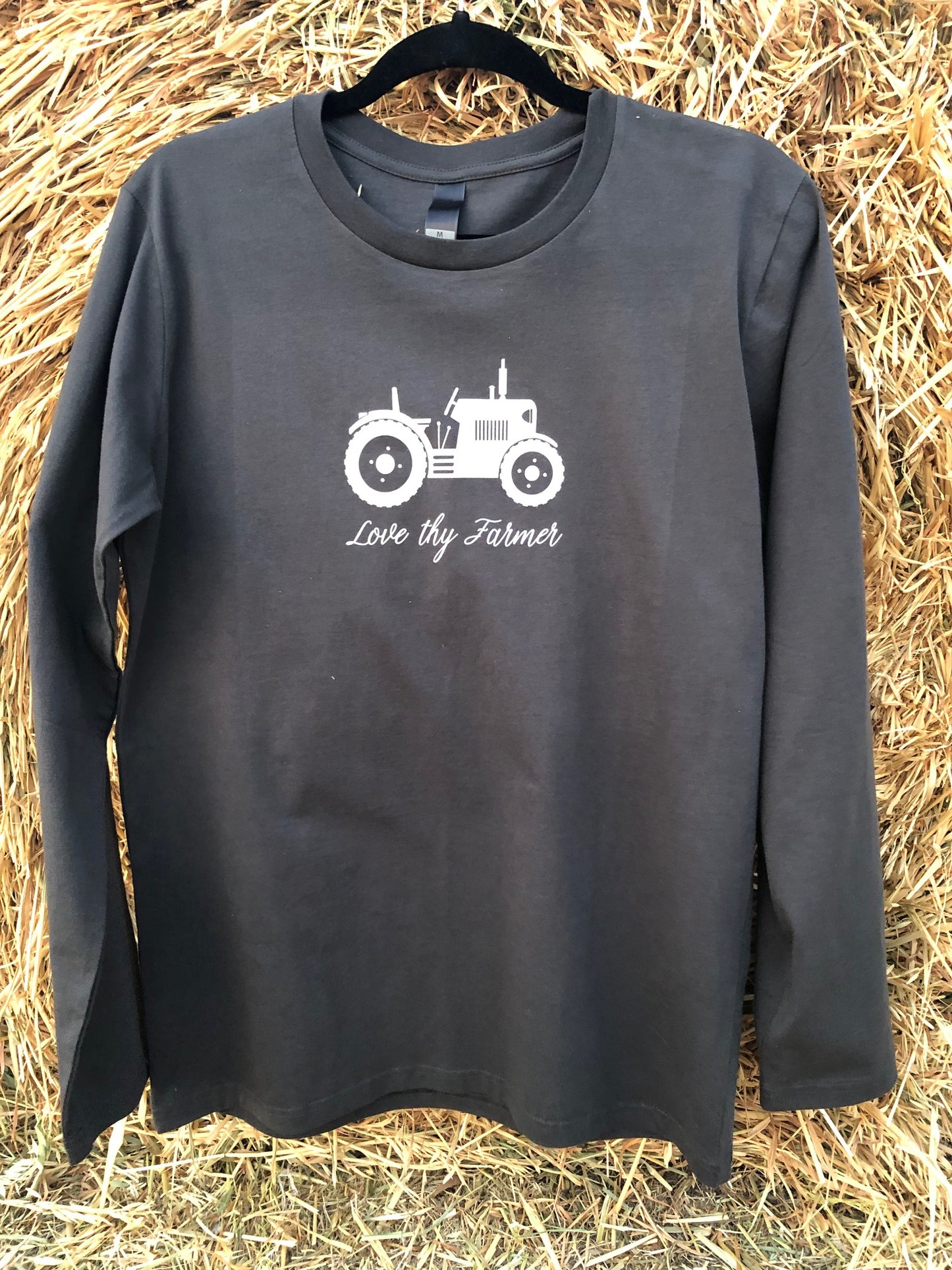 Men's Long Sleeve Tractor T-Shirt in Navy/Coal with Sand Printing