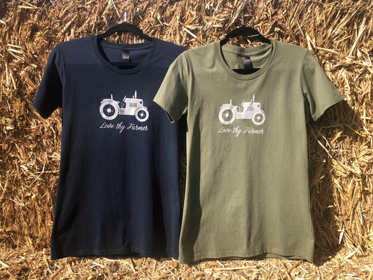Ladies' Short Sleeve Tractor T-Shirt in Khaki/Navy with Sand Printing