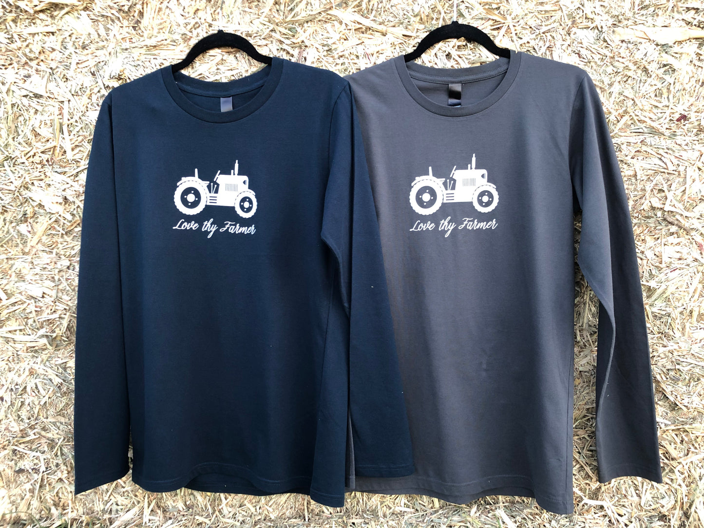 Men's Long Sleeve Tractor T-Shirt in Navy/Coal with Sand Printing