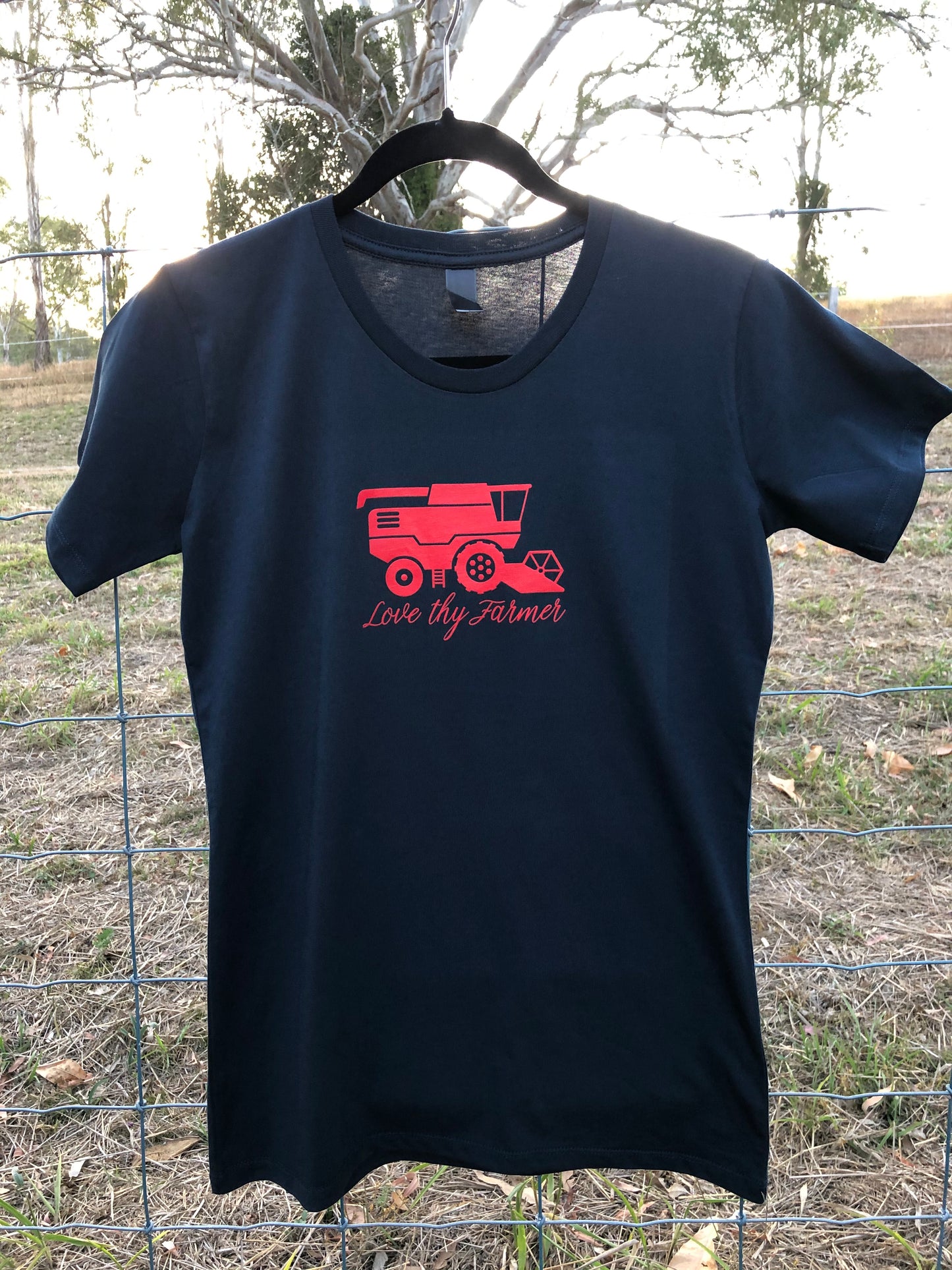 Ladies' Short Sleeve Header T-Shirt in Navy with Red and Green Printing