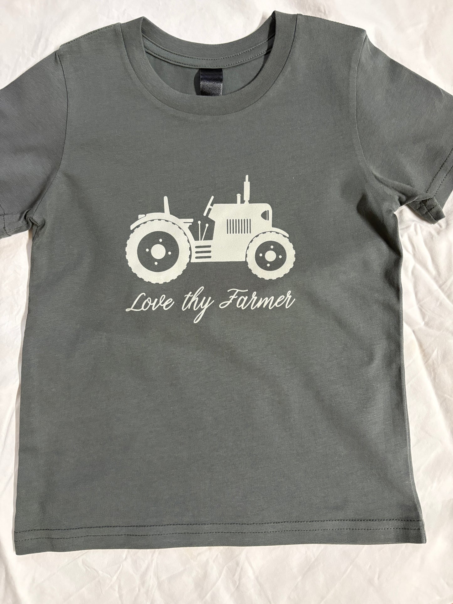 ***HALF PRICE*** Kids' Short Sleeve Tractor T-Shirt in Yellow with Brown Printing/ Charcoal with Sand Printing