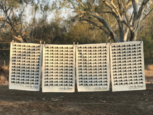 Australian cotton tea towels on a clothesline