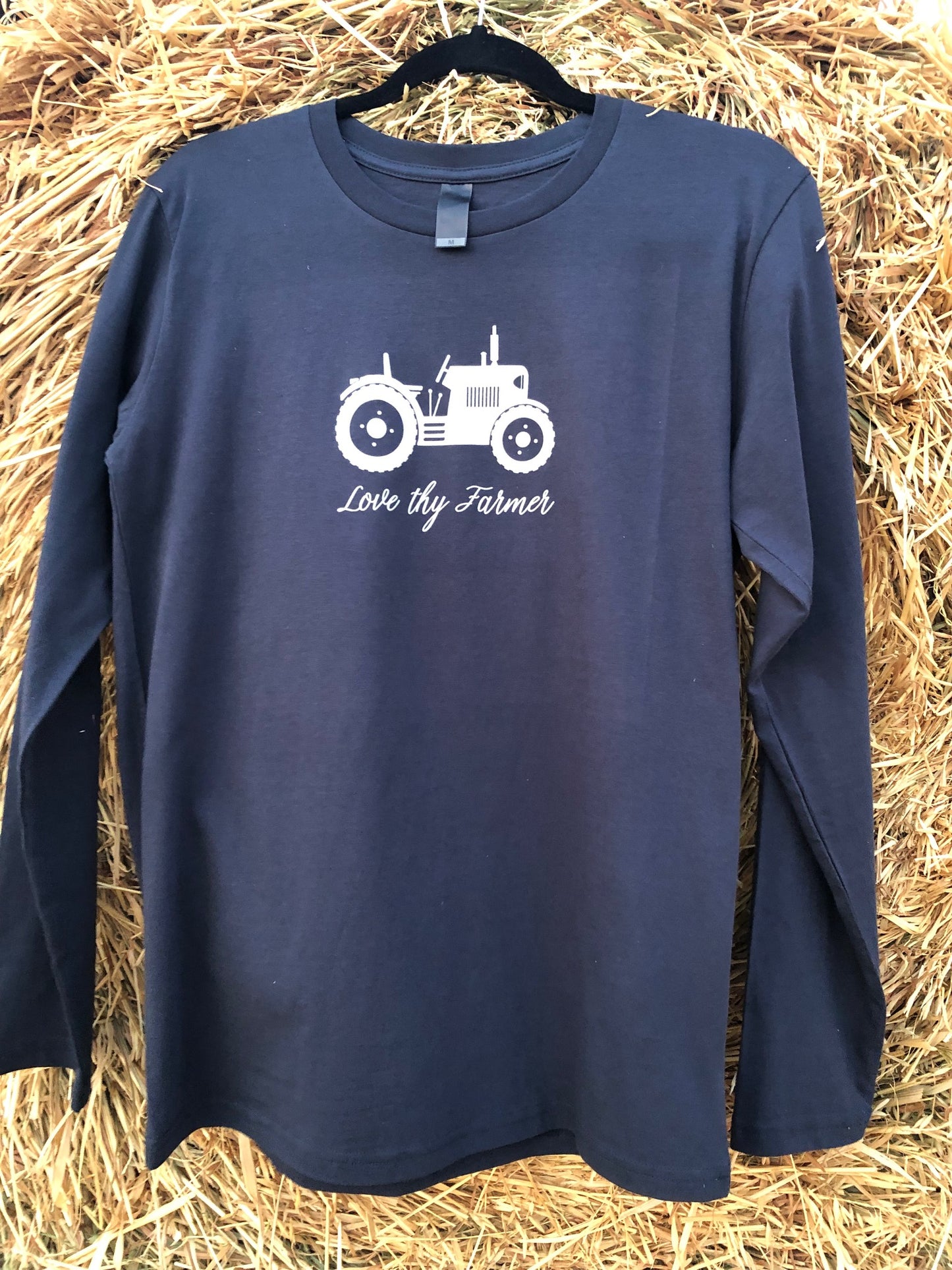 Men's Long Sleeve Tractor T-Shirt in Navy/Coal with Sand Printing