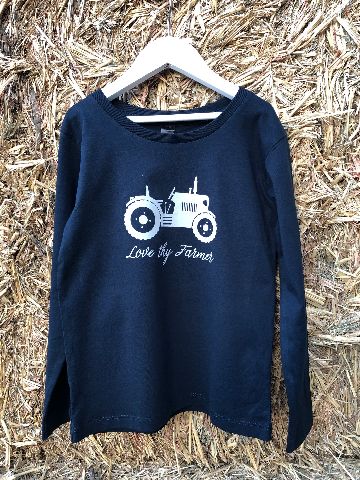Kids' Long Sleeve Tractor T-Shirt in Khaki/Navy with Sand Printing