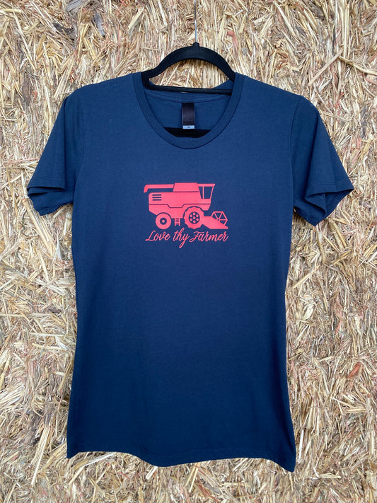 Ladies' Short Sleeve Header T-Shirt in Navy with Red and Green Printing