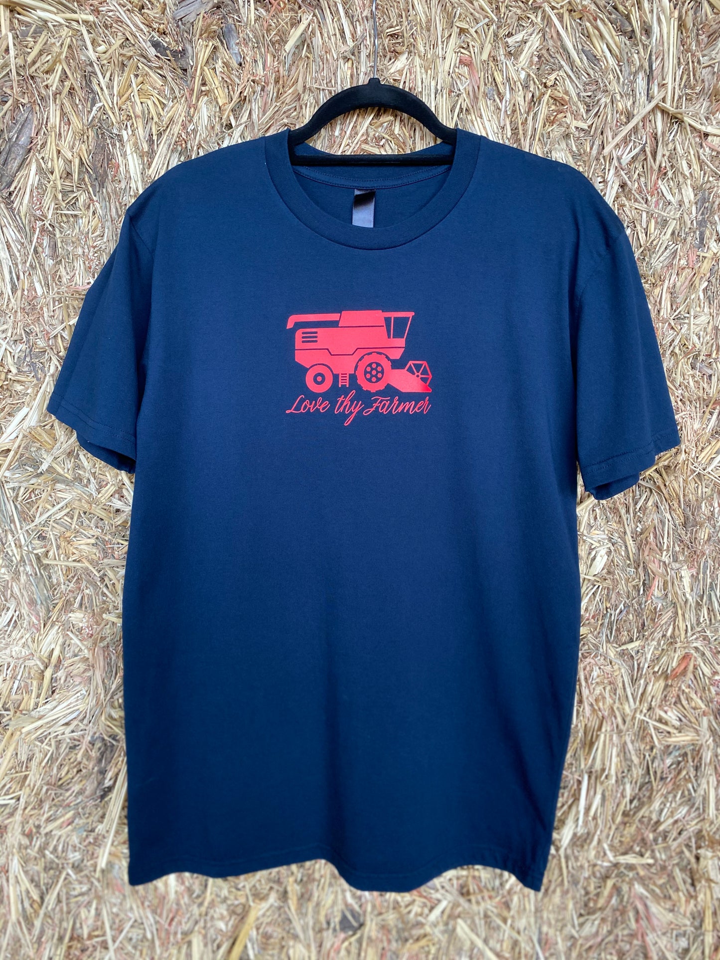 Men's Short Sleeve Header T-Shirt in Navy with Red and Green Printing