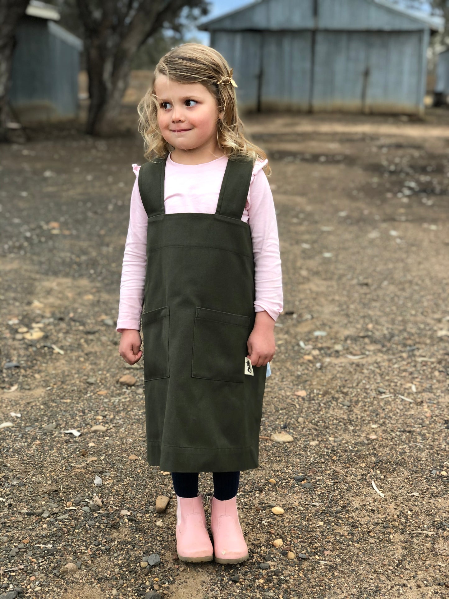 Kids' Pinafore Apron in Forest Green