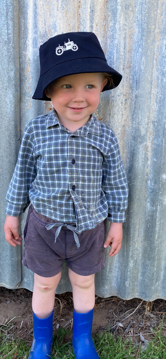 Kids' Sun Hat with Embroidered Tractor